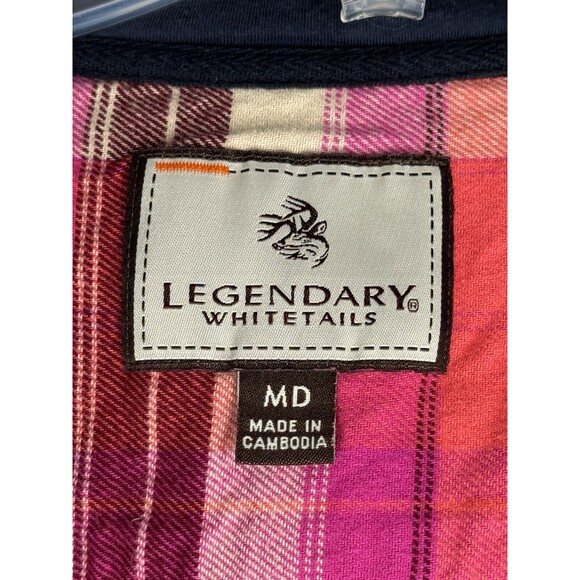 Legendary Whitetails Shirt Women Medium Pink Plaid Shacket Hood Flannel Heritage - Picture 6 of 8